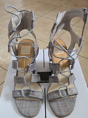 Dolce Vita Gray Textured Lace-Up Heeled Sandals